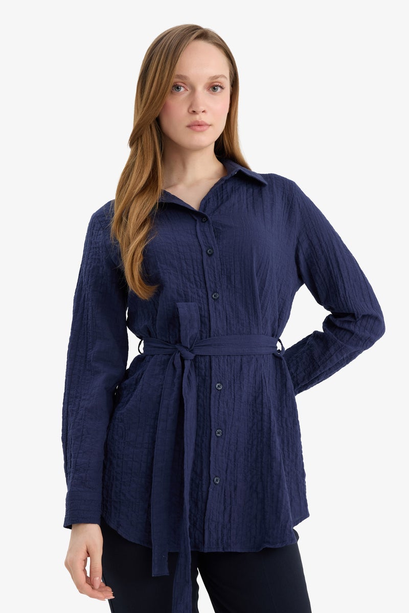 DeFacto Blue Woman Regular Fit Wowen Fabrics Long Sleeve Tunic Casual - Image 3
